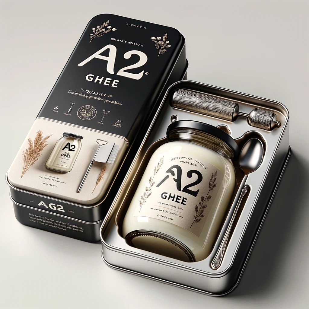 Premium Krsna A2 Ghee product in elegant packaging with traditional bilona method